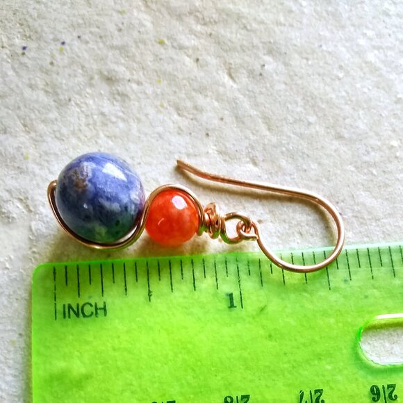Denim Days Earrings: Sodalite, Fiery Agate & Copper Wire Wrap @ OOAK Fall Combo - Picture 9 of 11